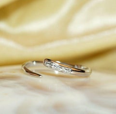 14K Gold Genuine Diamond Open Cuff Minimalist Ring Fine Jewelry Stackable Ring.