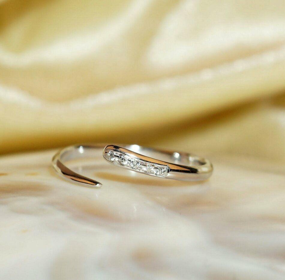 Art Deco 14K Gold Genuine Diamond Open Cuff Minimalist Ring Fine Jewelry Stackable Ring. For Sale