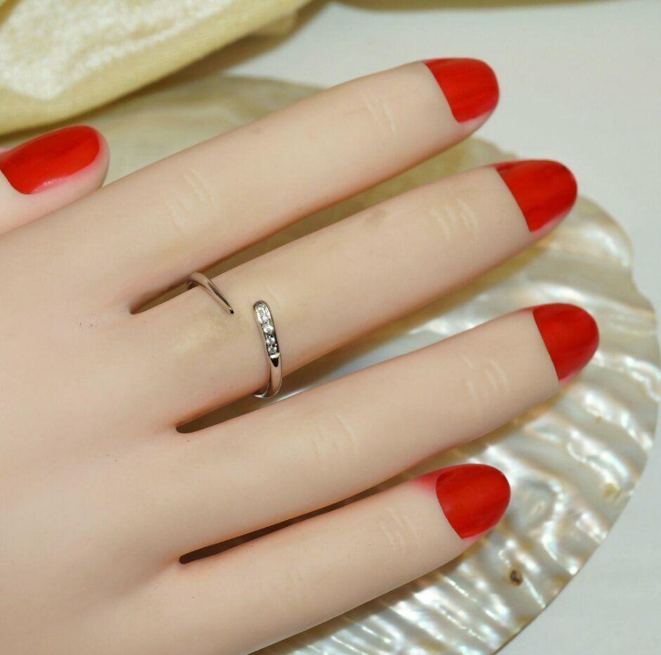 Women's or Men's 14K Gold Genuine Diamond Open Cuff Minimalist Ring Fine Jewelry Stackable Ring. For Sale