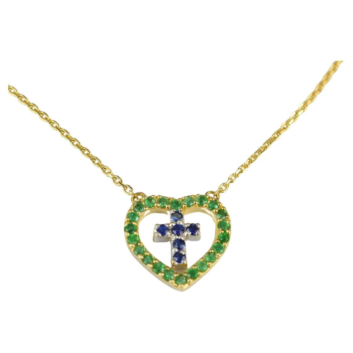 Genuine Emerald and Blue Sapphire Necklace is made of 14k solid gold.
Available in three colors of gold: White Gold / Rose Gold / Yellow Gold.

Beautiful little minimalist gold necklace is adorned with natural AAA quality Blue Sapphire and Emerald