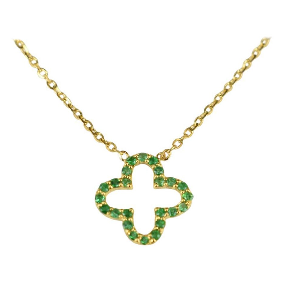 Collar Trébol Esmeralda Genuina Oro 14k Collar Trébol Diminuto Piedra de Nacimiento