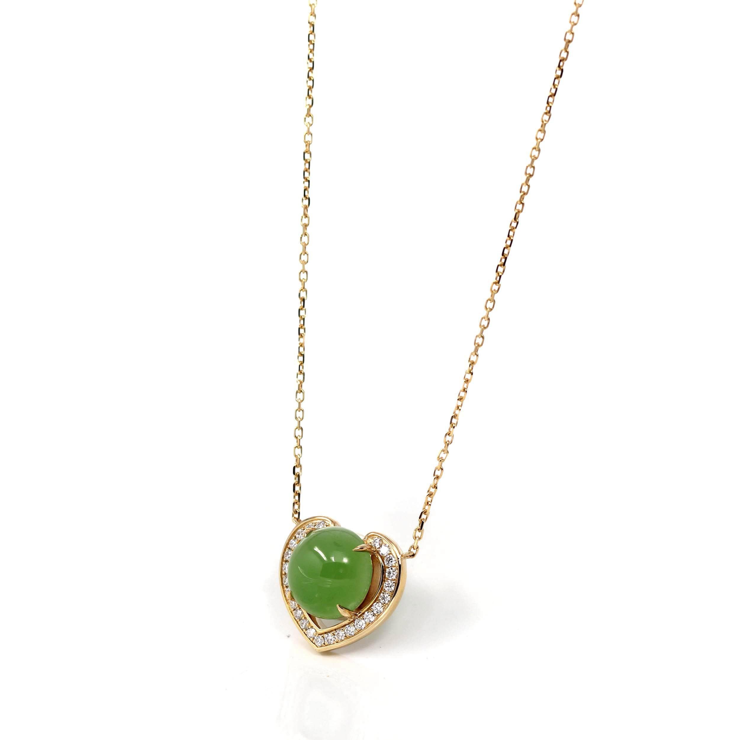 * INTRODUCTION----- This pendant is made with very high-quality genuine nephrite luxury apple green jade. It looks so luxurious and exquisite. The green jade looks so clean and smooth. And the color is lovely apple green. The style is simple and