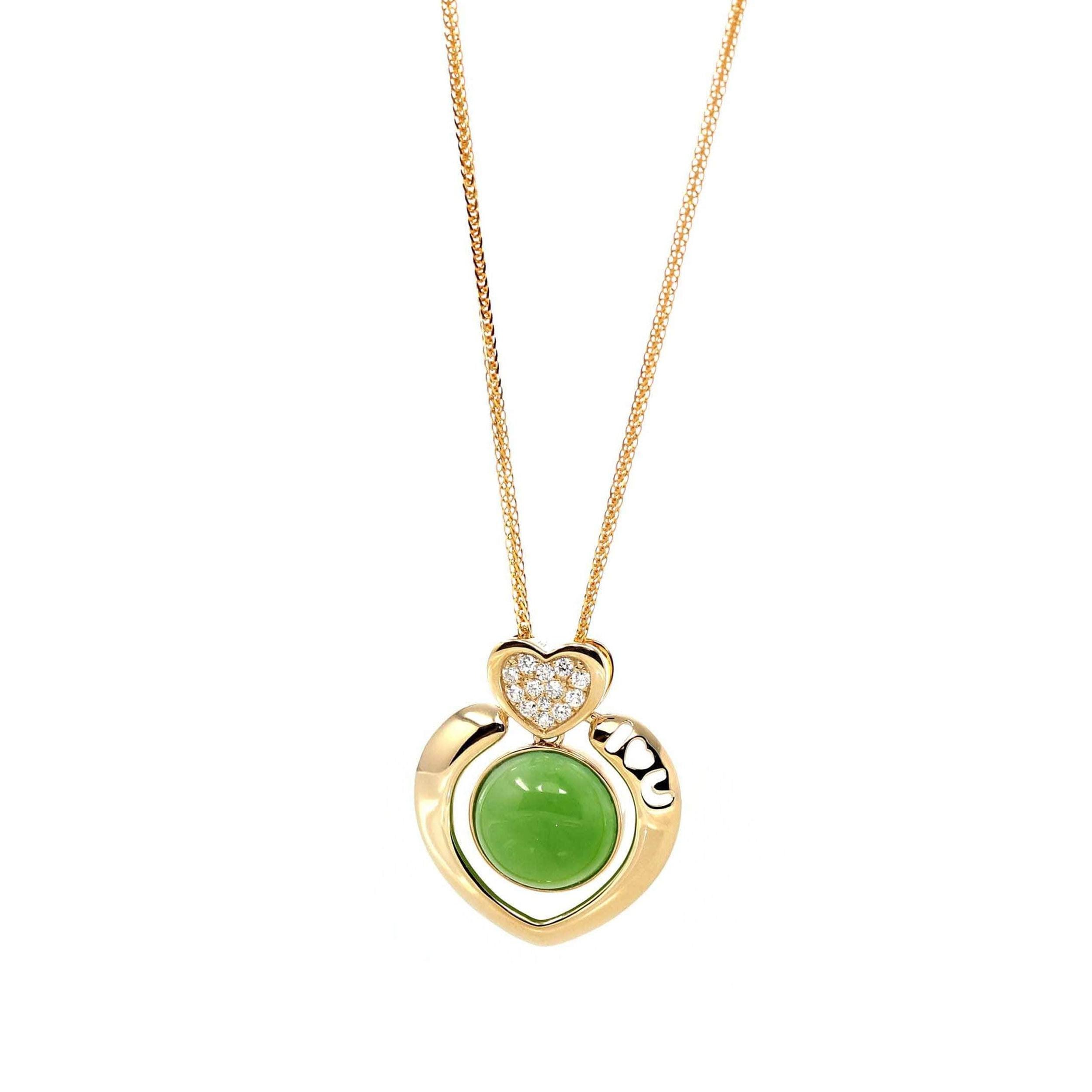 14K Gold Genuine Green Apple Green Jade Love Pendant Necklace with VS1 Diamond For Sale