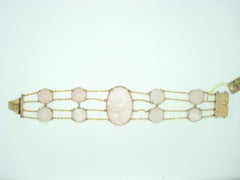 14k Gold Echtes natürliches Rosenquarz-Armband und Ohrring-Set '#J2470'