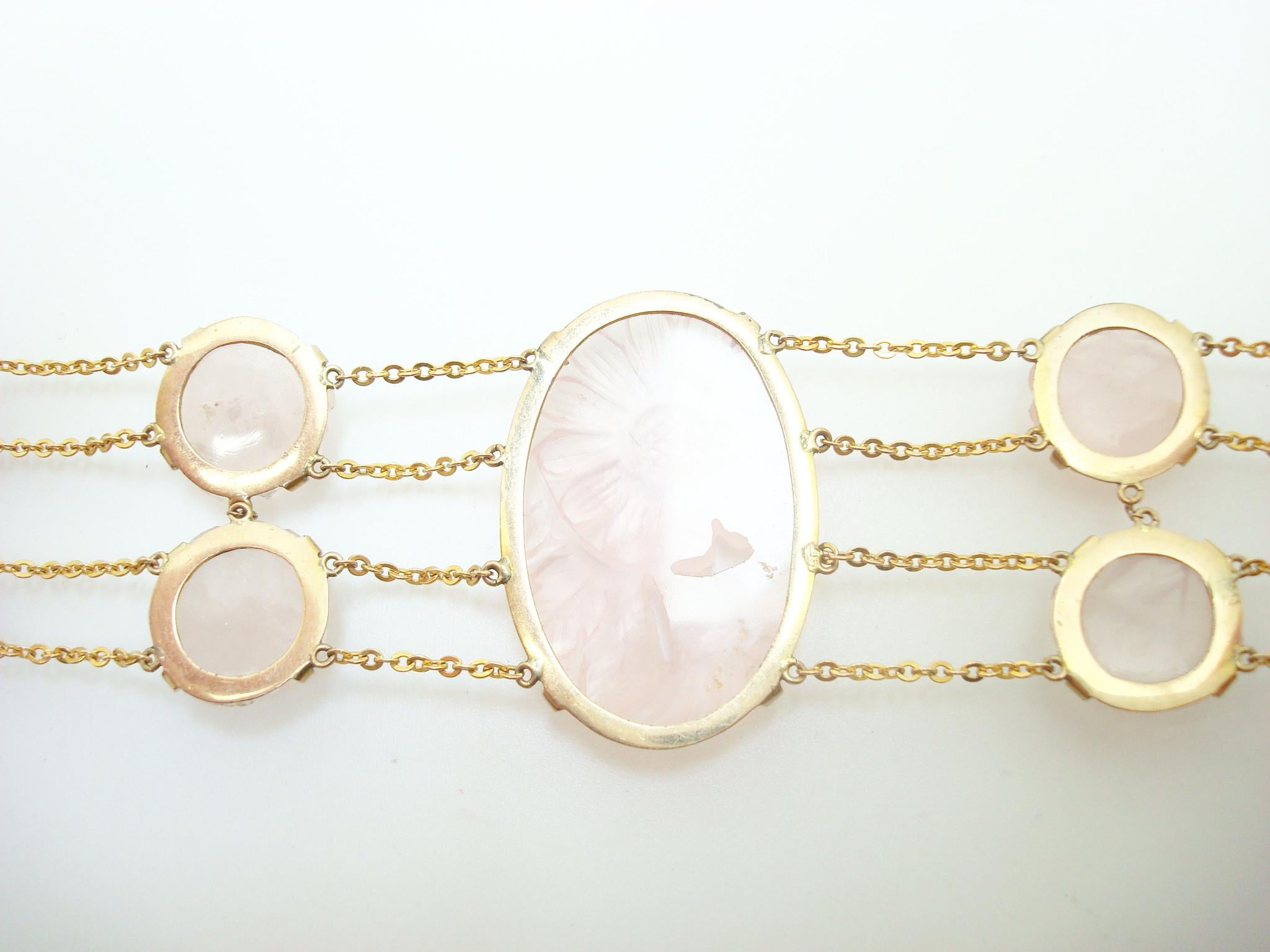 Contemporain Ensemble bracelet et boucles d'oreilles en or 14 carats avec quartz rose naturel véritable '#J2470' en vente