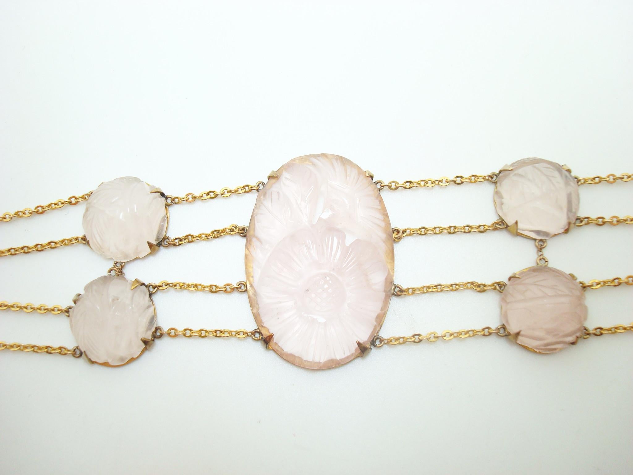 Taille rose Ensemble bracelet et boucles d'oreilles en or 14 carats avec quartz rose naturel véritable '#J2470' en vente