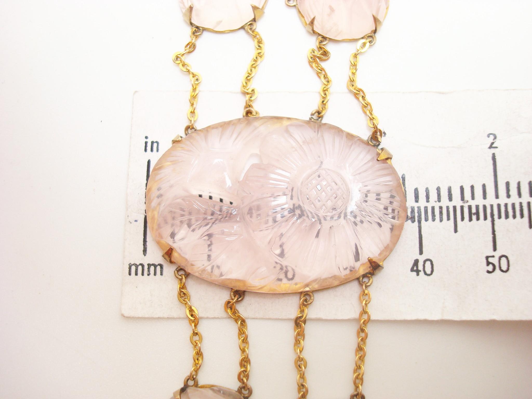 Ensemble bracelet et boucles d'oreilles en or 14 carats avec quartz rose naturel véritable '#J2470' en vente 2