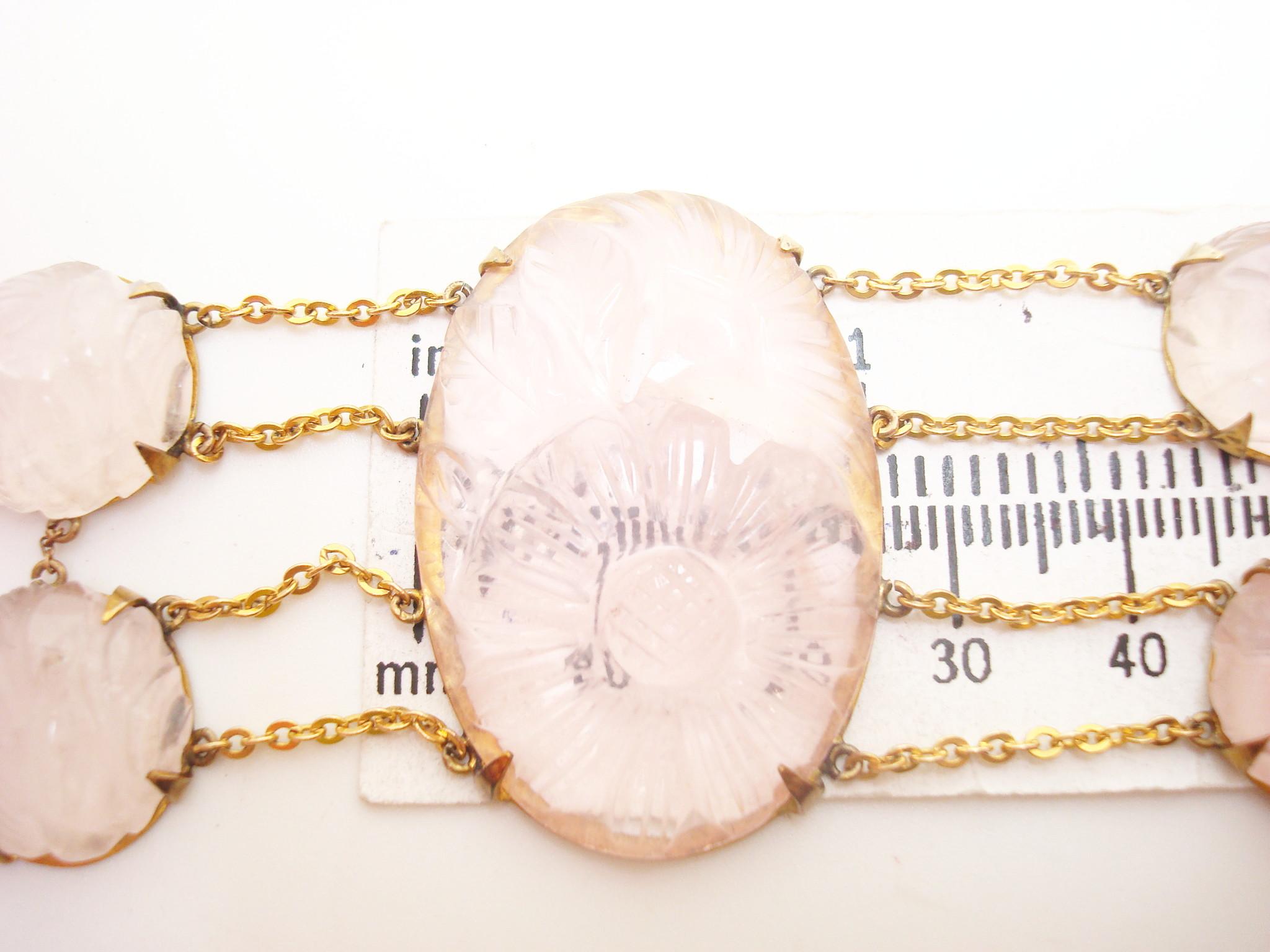 Ensemble bracelet et boucles d'oreilles en or 14 carats avec quartz rose naturel véritable '#J2470' en vente 3