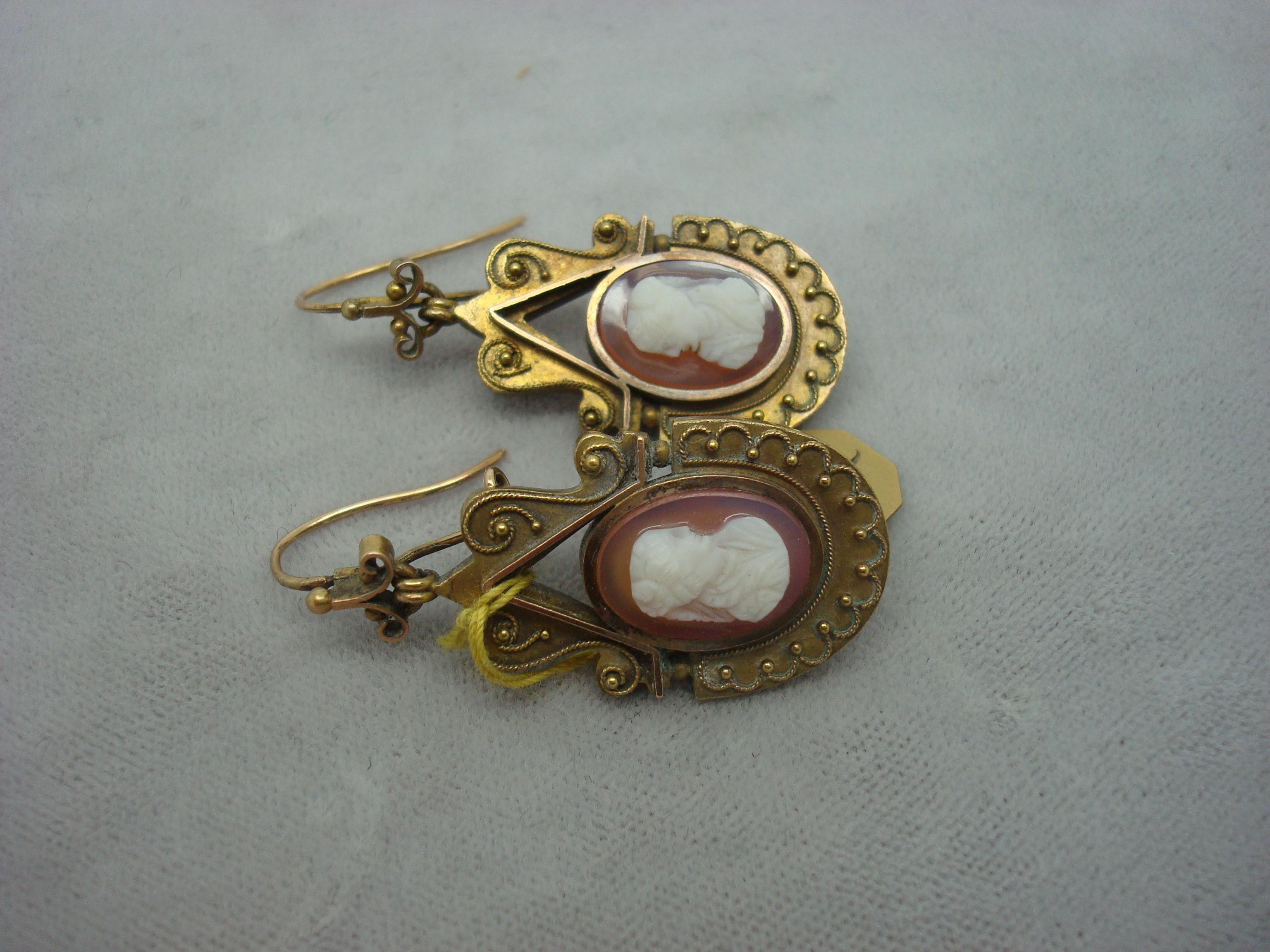 14k Gold Genuine Natural Stone Cameo Pendant and Earrings Set '#1040' 2