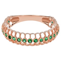 14k Gold Genuine Round Emerald Engagement Ring