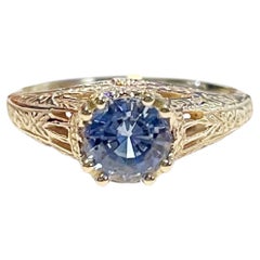14k Gold Geometric .97 Carat Corn Flower Blue Ceylon Sapphire Engagement Ring