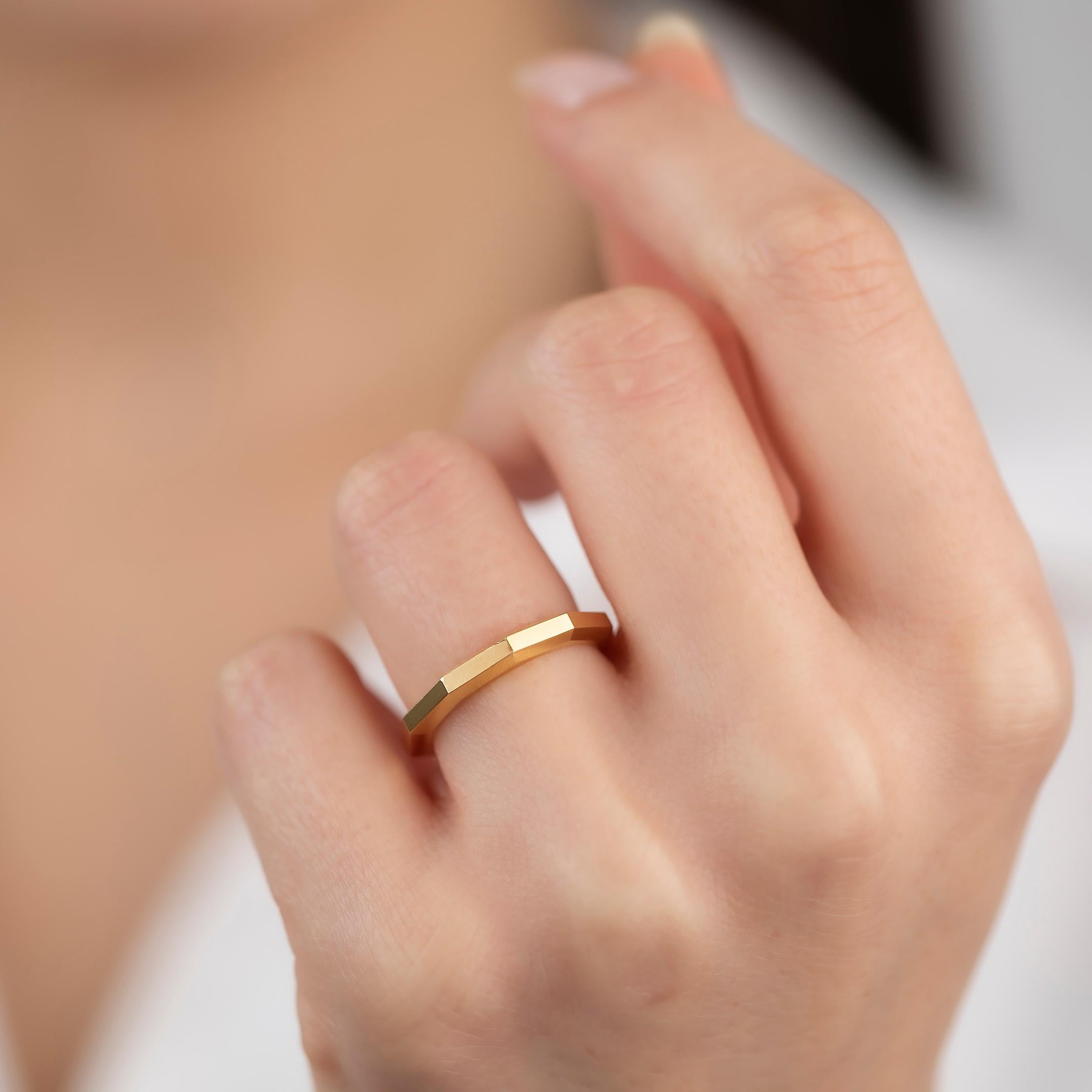 14K Gold Geometrical Wedding Band for Men and Women 6
