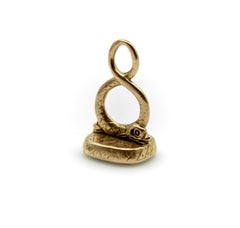 14K Gold Georgian Double Dolphin Fob with Bloodstone Cartouche