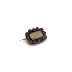 14K Gold Georgian Mourning Pin with Purple Paste Stones, circa 1820