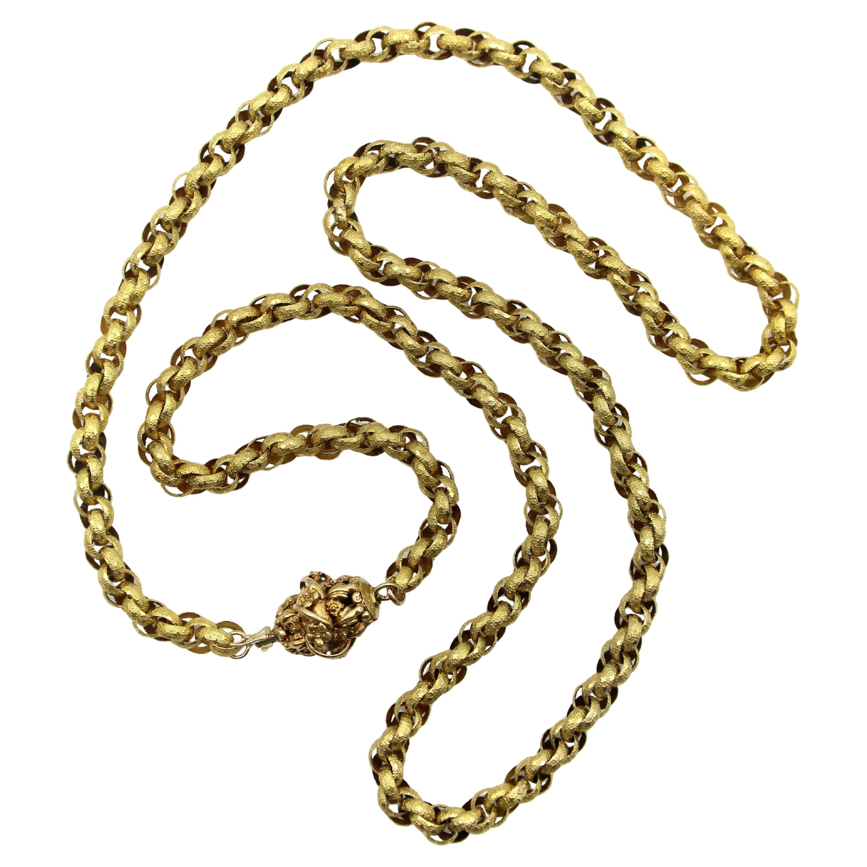 14K Gold Georgian Muff Kette mit geblümten Barrel Verschluss