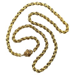 14K Gold Georgian Muff Chain with Flowered Barrel Clasp
