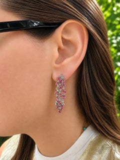 14k Gold GIA 11.40ctw Pear Pink Sapphire Diamond Chandelier Waterfall Earrings