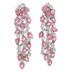 14k Gold GIA 11.40ctw Pear Pink Sapphire Diamond Chandelier Waterfall Earrings