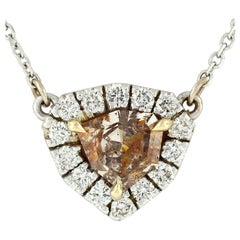 14k Gold GIA 1.41ctw Brown Orange Shield Cut Diamond & Halo Pendant w/ Chain