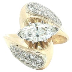 14k Gold GIA 1.79ctw Marquise Diamond East West Wide Engagement Cocktail Ring