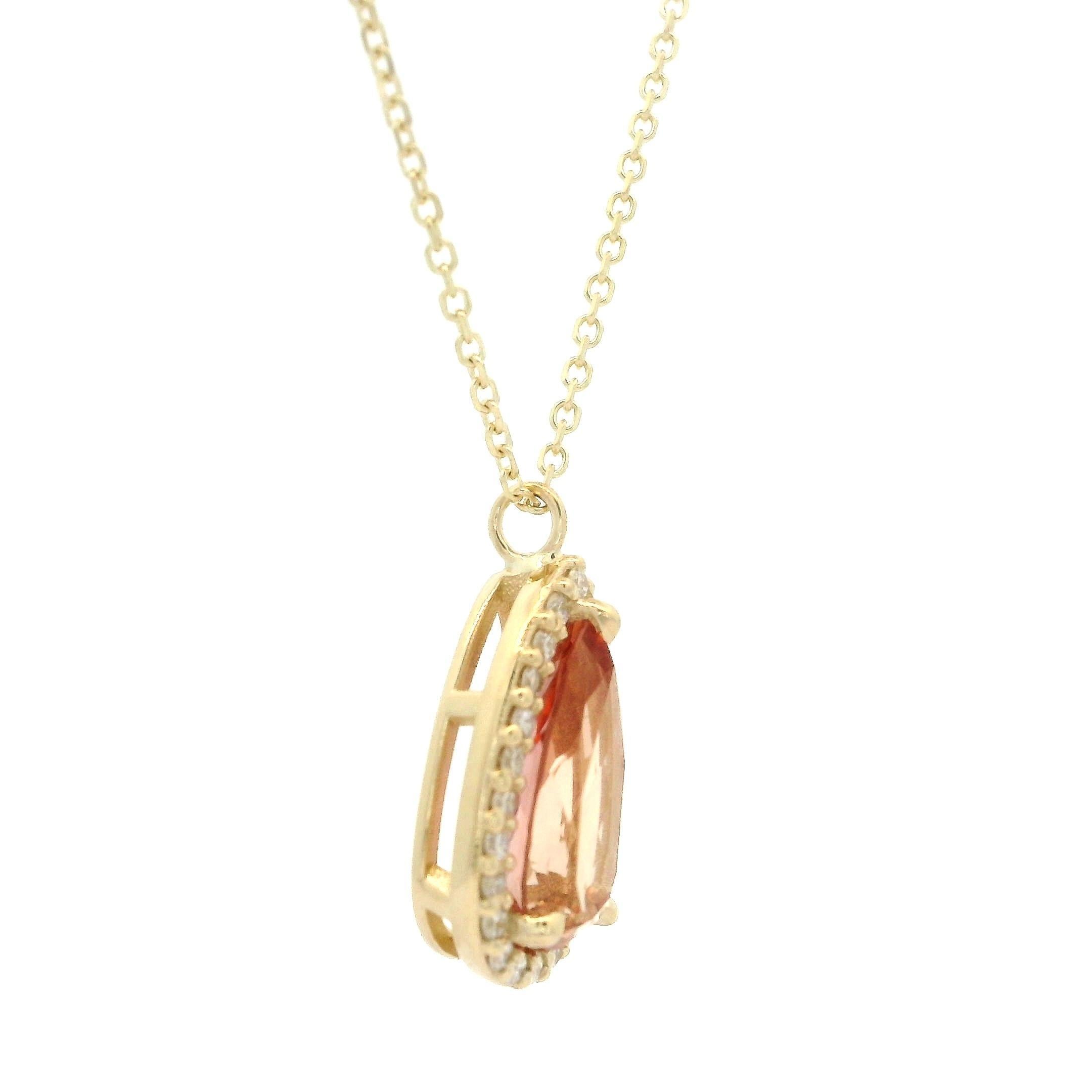 Brilliant Cut 14k Gold GIA 1.9ctw Imperial Precious Orange Topaz Diamond Teardrop Pendant For Sale