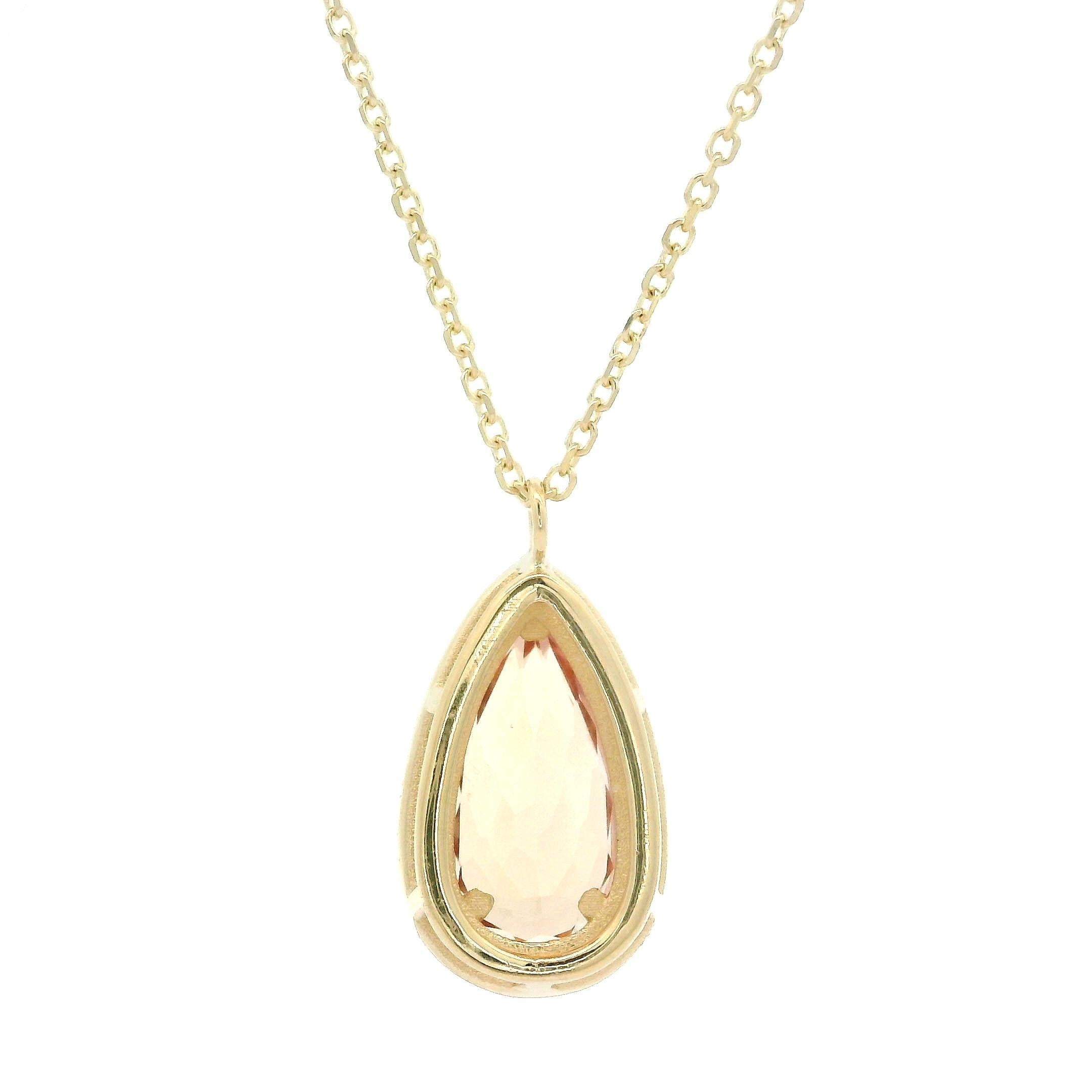 14k Gold GIA 1.9ctw Imperial Precious Orange Topaz Diamond Teardrop Pendant In New Condition For Sale In Montclair, NJ