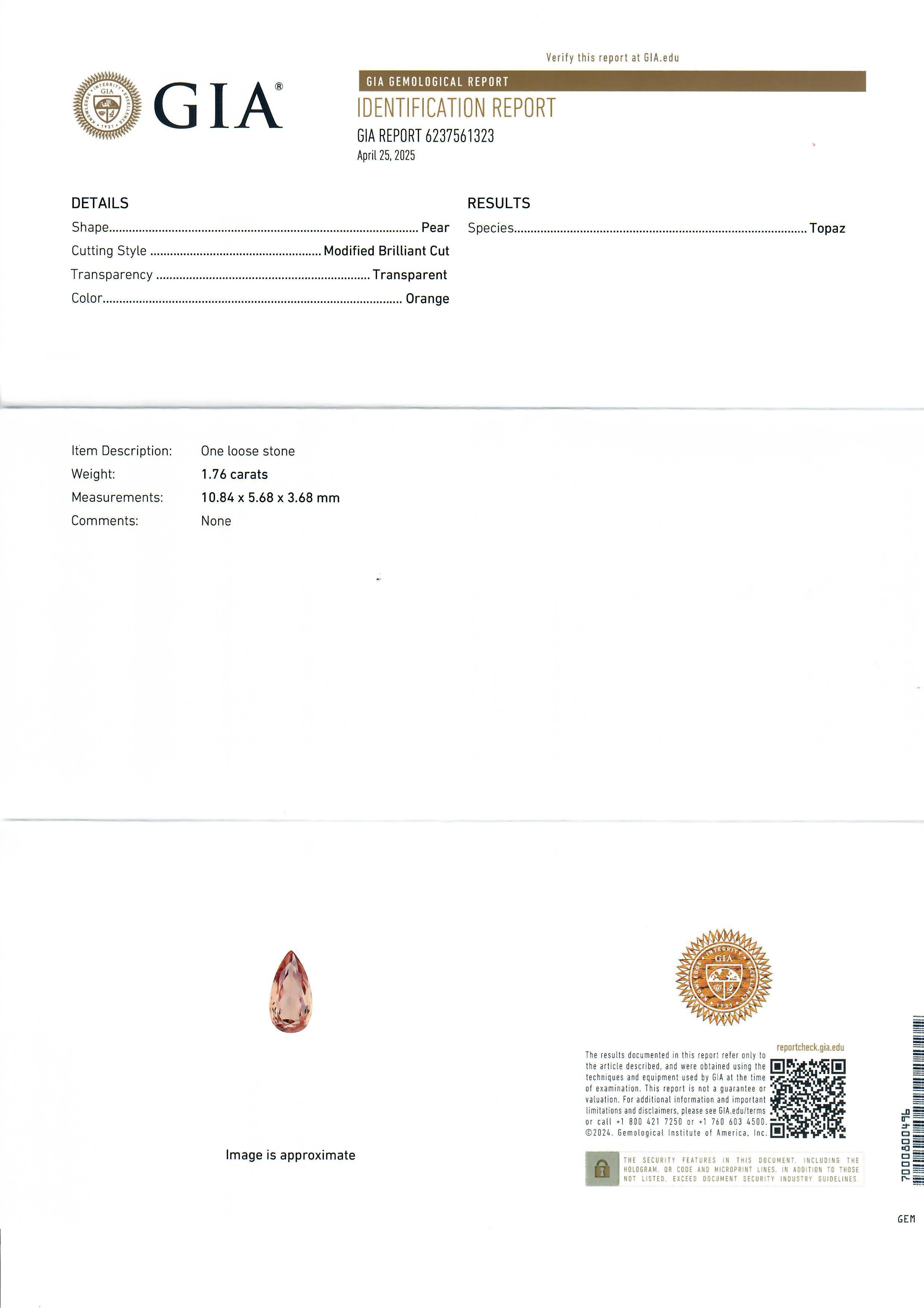 14k Gold GIA 1.9ctw Imperial Precious Orange Topaz Diamond Teardrop Pendant For Sale 2