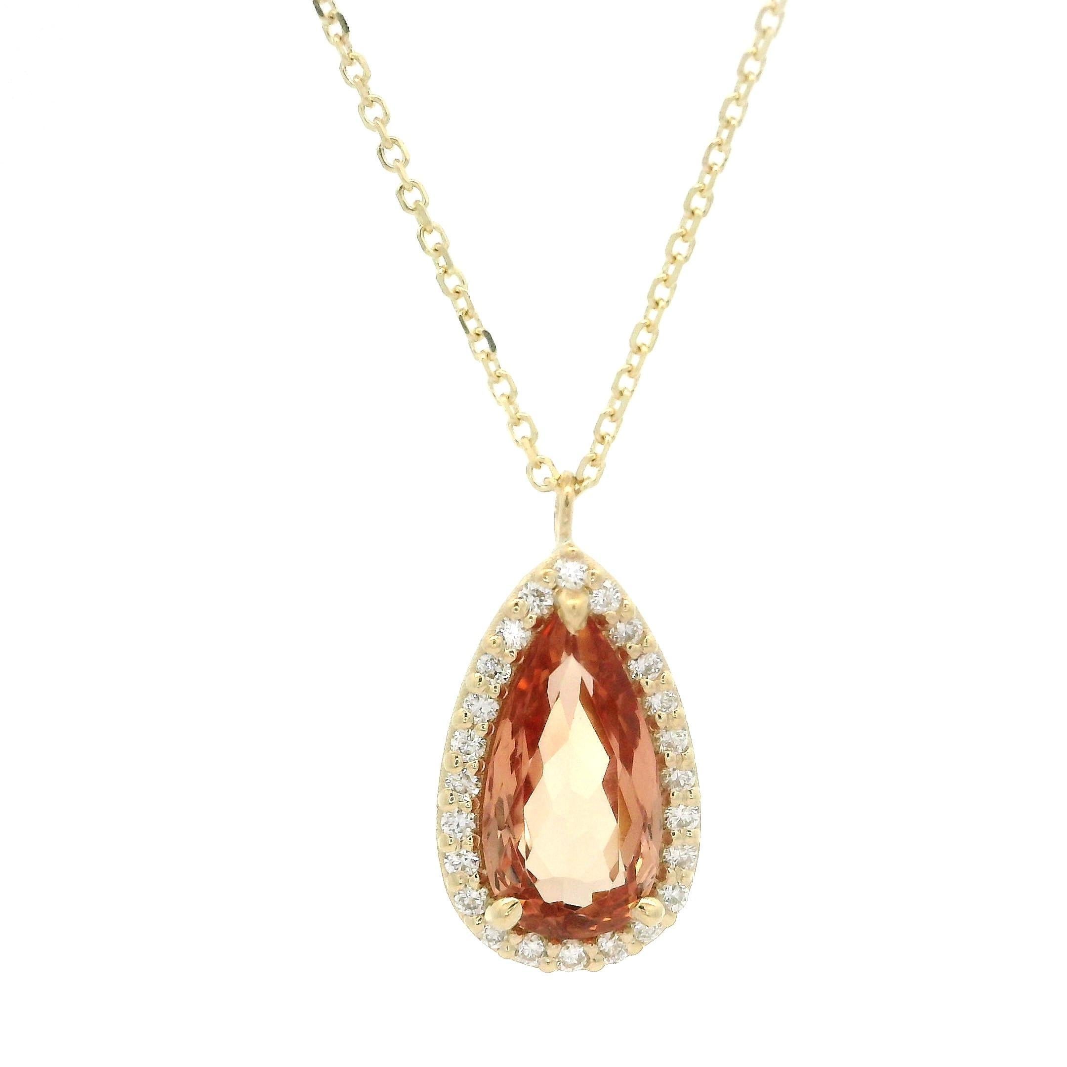 14k Gold GIA 1.9ctw Imperial Precious Orange Topaz Diamond Teardrop Pendant For Sale 3