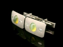 14k Gold GIA 5.50ctw Cat's Eye Chrysoberyl & Diamond Matte Rectangular Cufflinks
