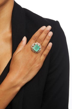 14k Gold GIA Certified 18.13 Carat Colombian Emerald Ring with Diamonds, Size 7