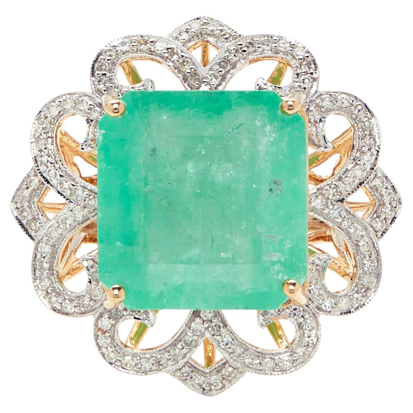 14k Gold GIA zertifiziert 18,13 Karat kolumbianischer Smaragdring mit Diamanten, Größe 7