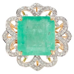 Anillo de oro de 14 quilates con esmeralda colombiana certificada por el GIA de 18,13 quilates con diamantes, talla 7