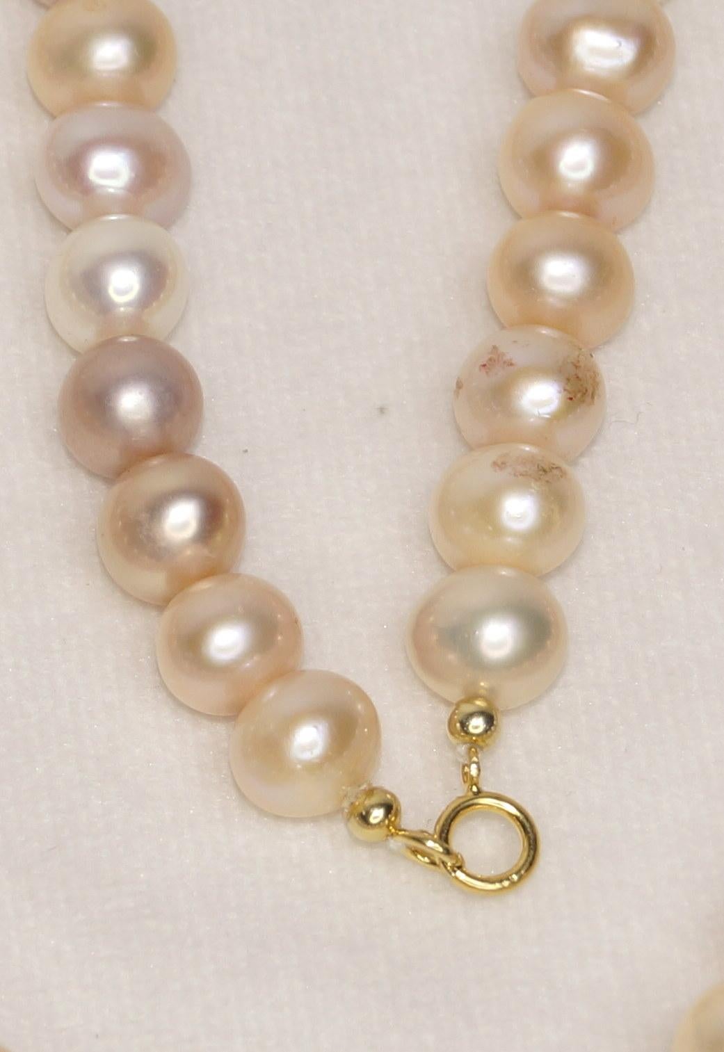 14k Gold Golden Cream mix Pearl necklace 14mm Freshwater Round Pearl necklace 4