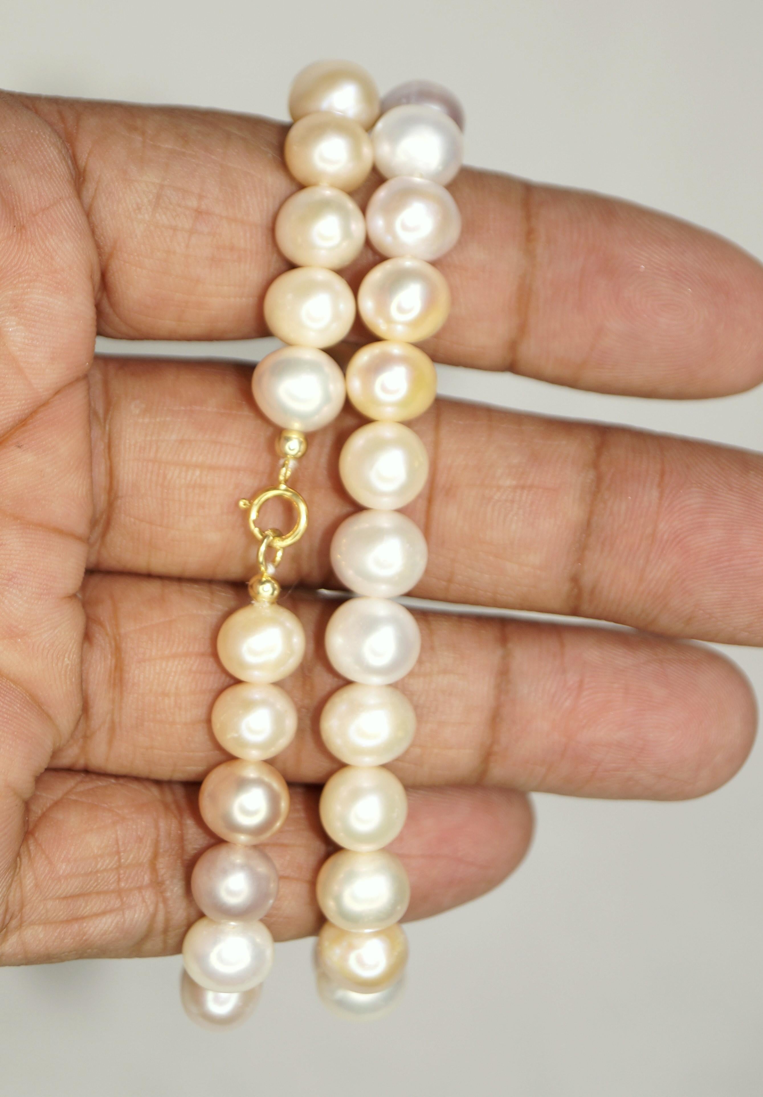 14k Gold Golden Cream mix Pearl necklace 14mm Freshwater Round Pearl necklace 5