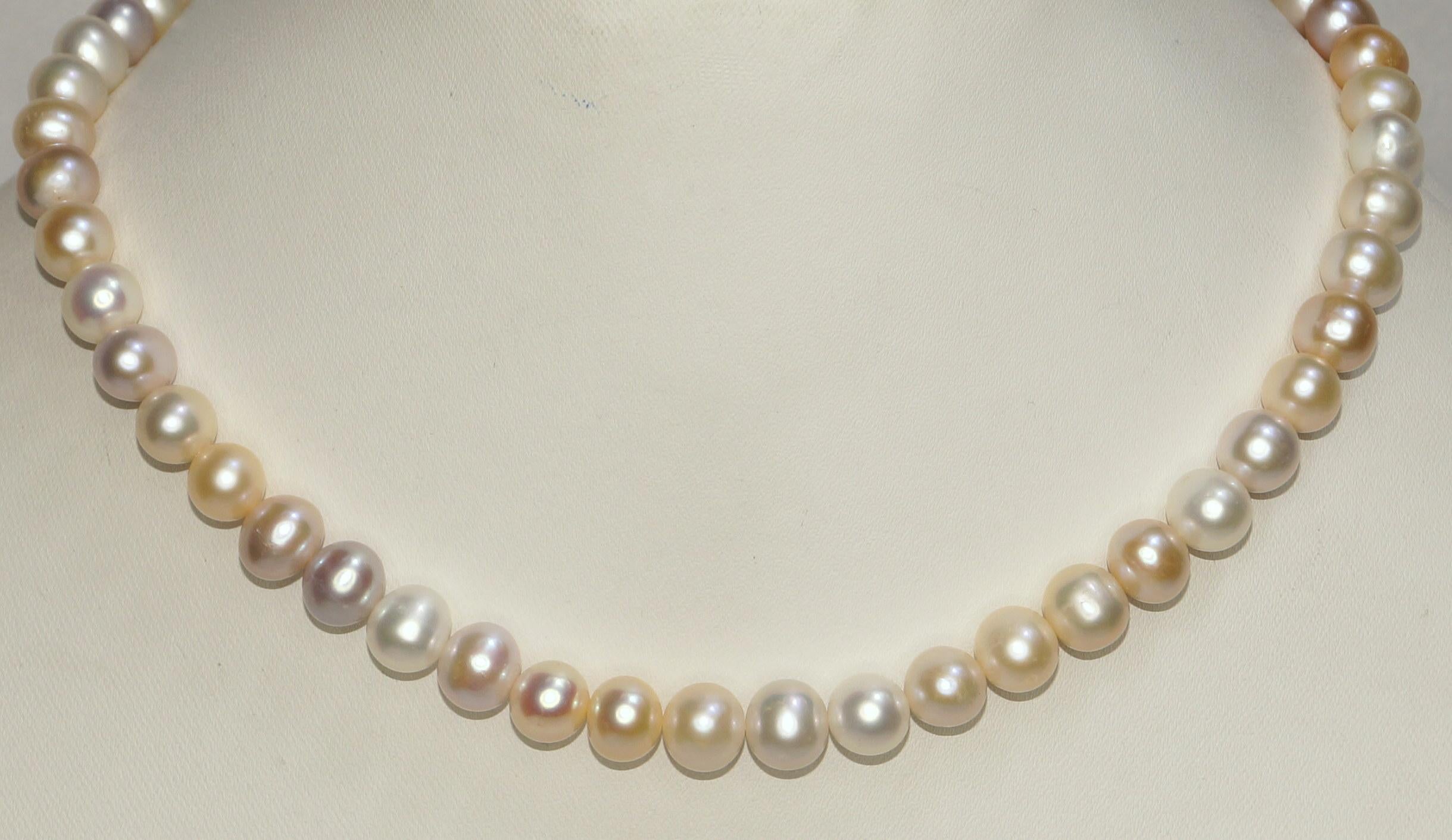 Victorian 14k Gold Golden Cream mix Pearl necklace 14mm Freshwater Round Pearl necklace
