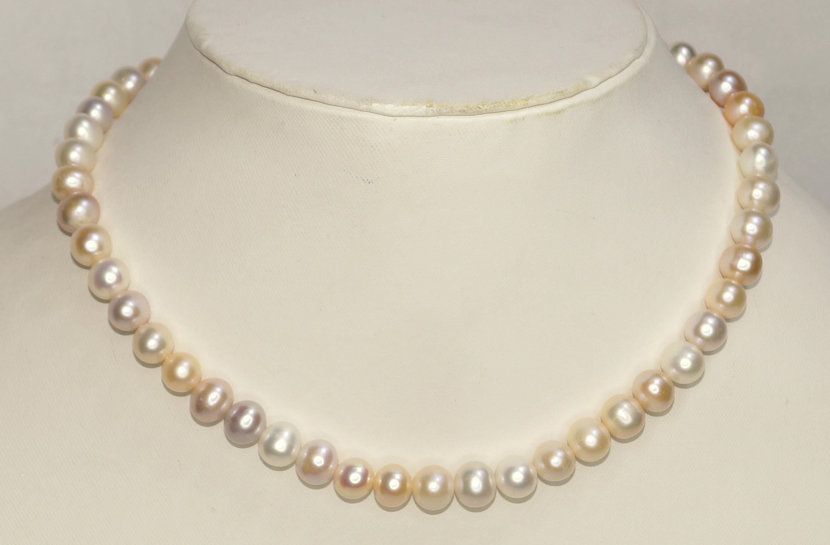 Bead 14k Gold Golden Cream mix Pearl necklace 14mm Freshwater Round Pearl necklace