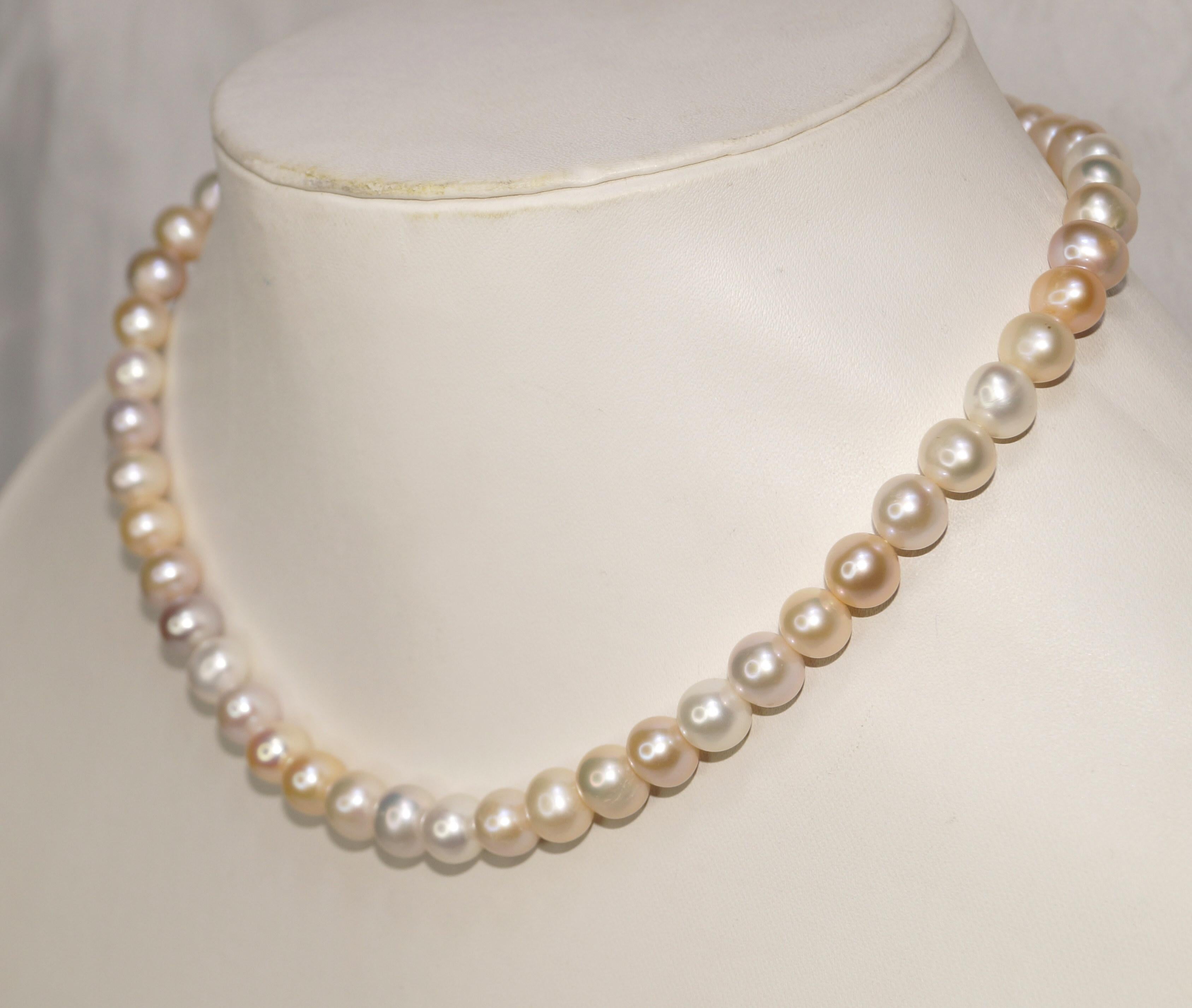 Women's or Men's 14k Gold Golden Cream mix Pearl necklace 14mm Freshwater Round Pearl necklace