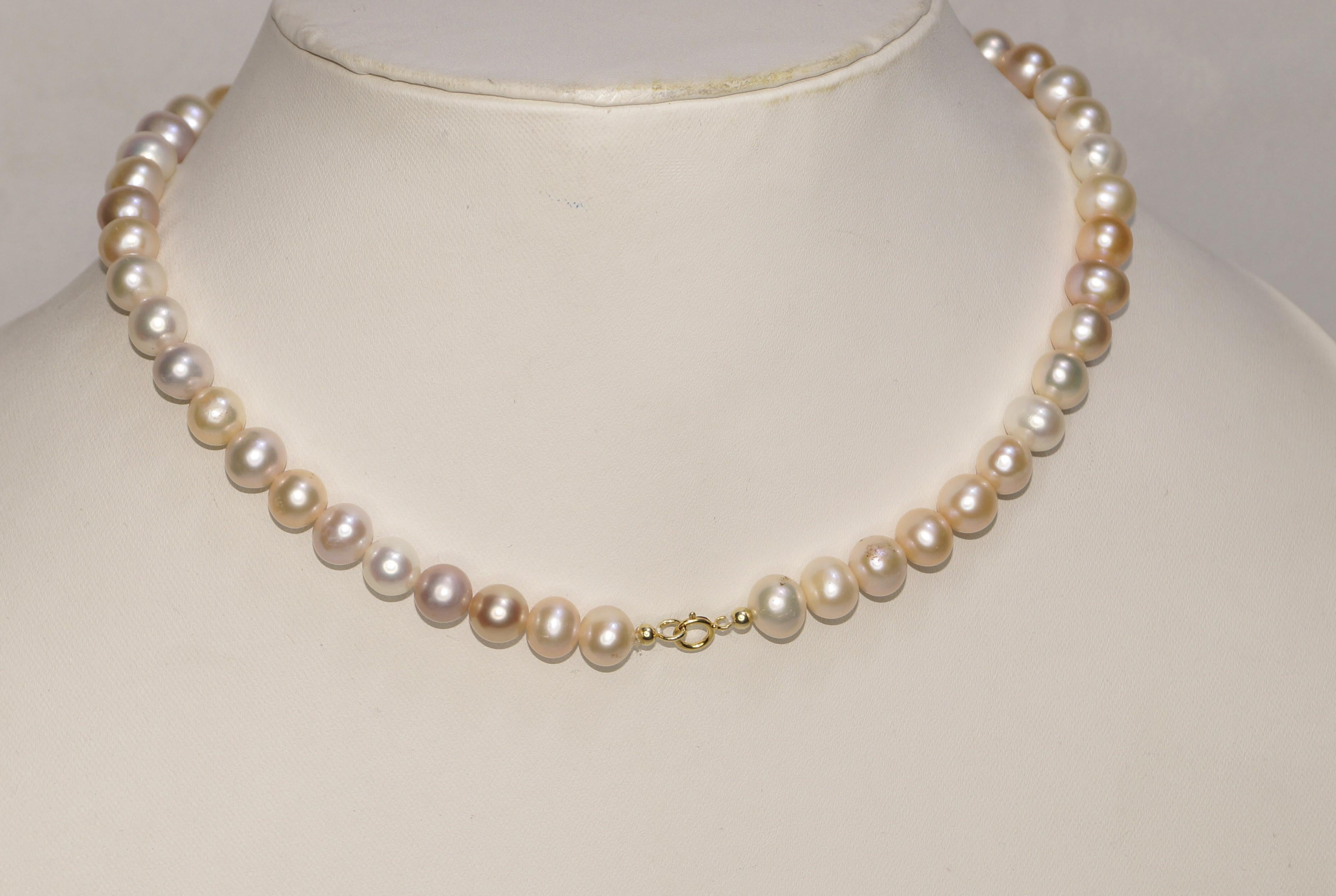 14k Gold Golden Cream mix Pearl necklace 14mm Freshwater Round Pearl necklace 2