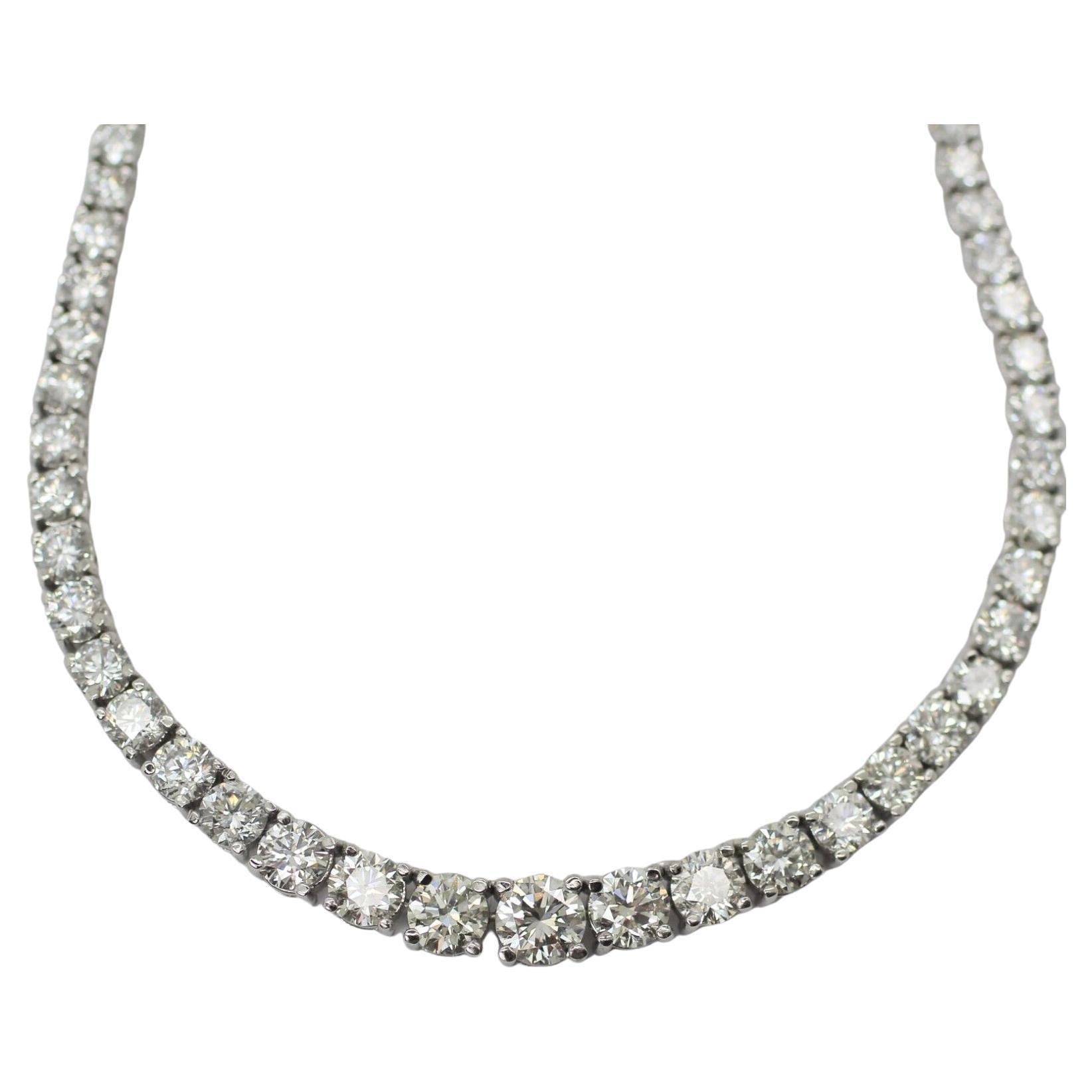 Collier tennis Riviera en or 14 carats avec diamants gradués de 10,27 carats en vente