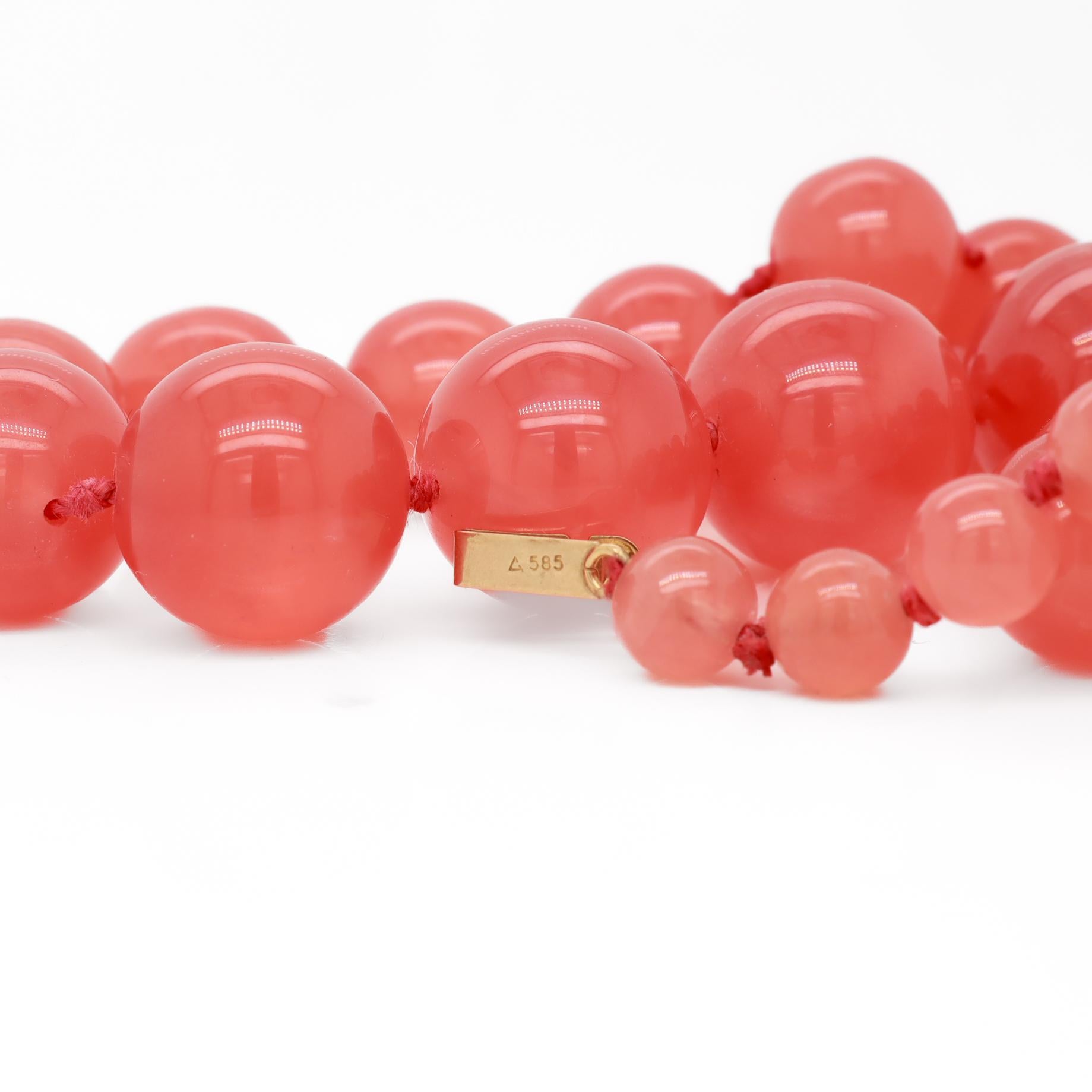 Collana con perline in oro 14k e tormalina rosa graduata in vendita 5