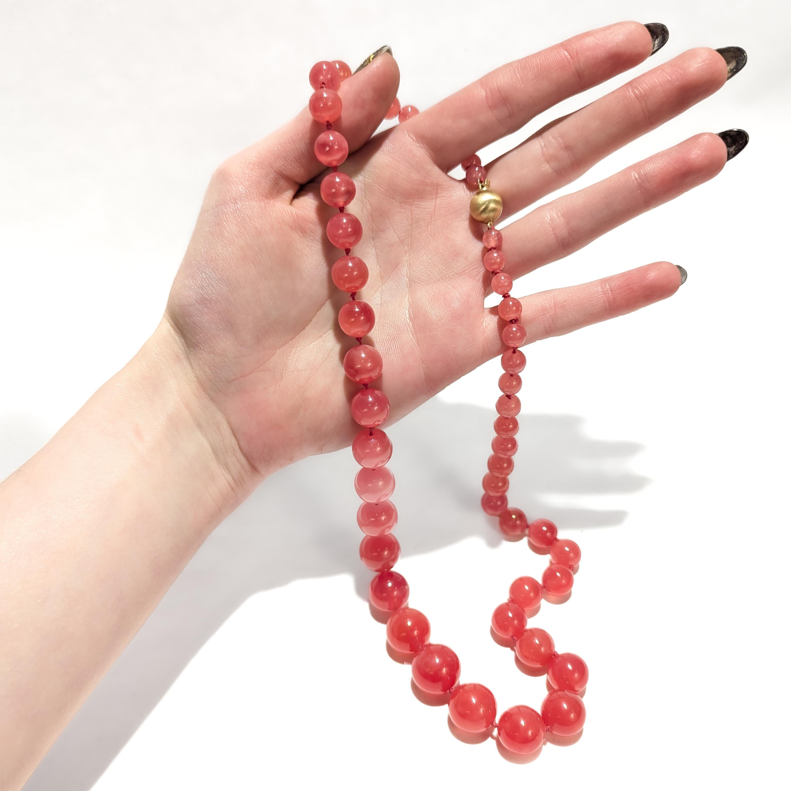 Perlina Collana con perline in oro 14k e tormalina rosa graduata in vendita
