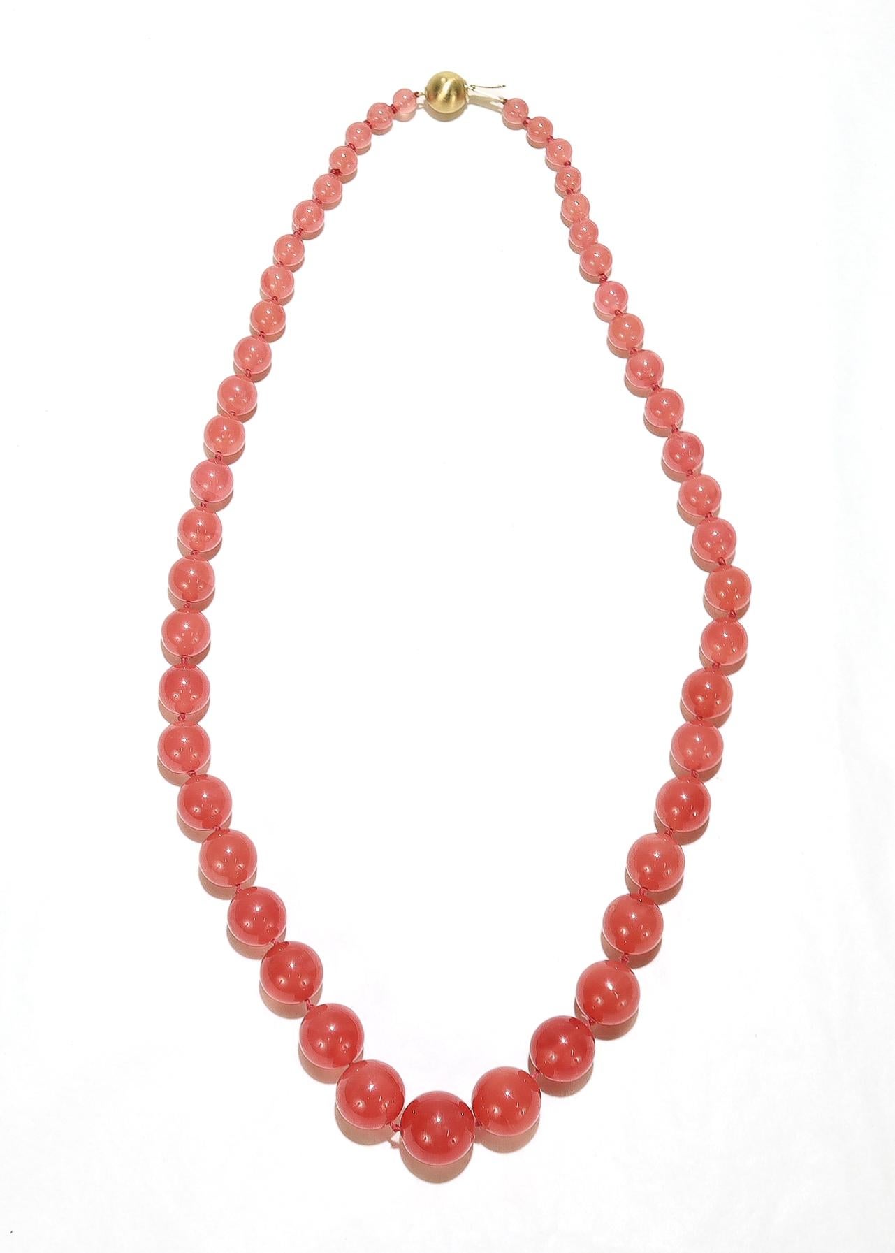 Collana con perline in oro 14k e tormalina rosa graduata in vendita 1