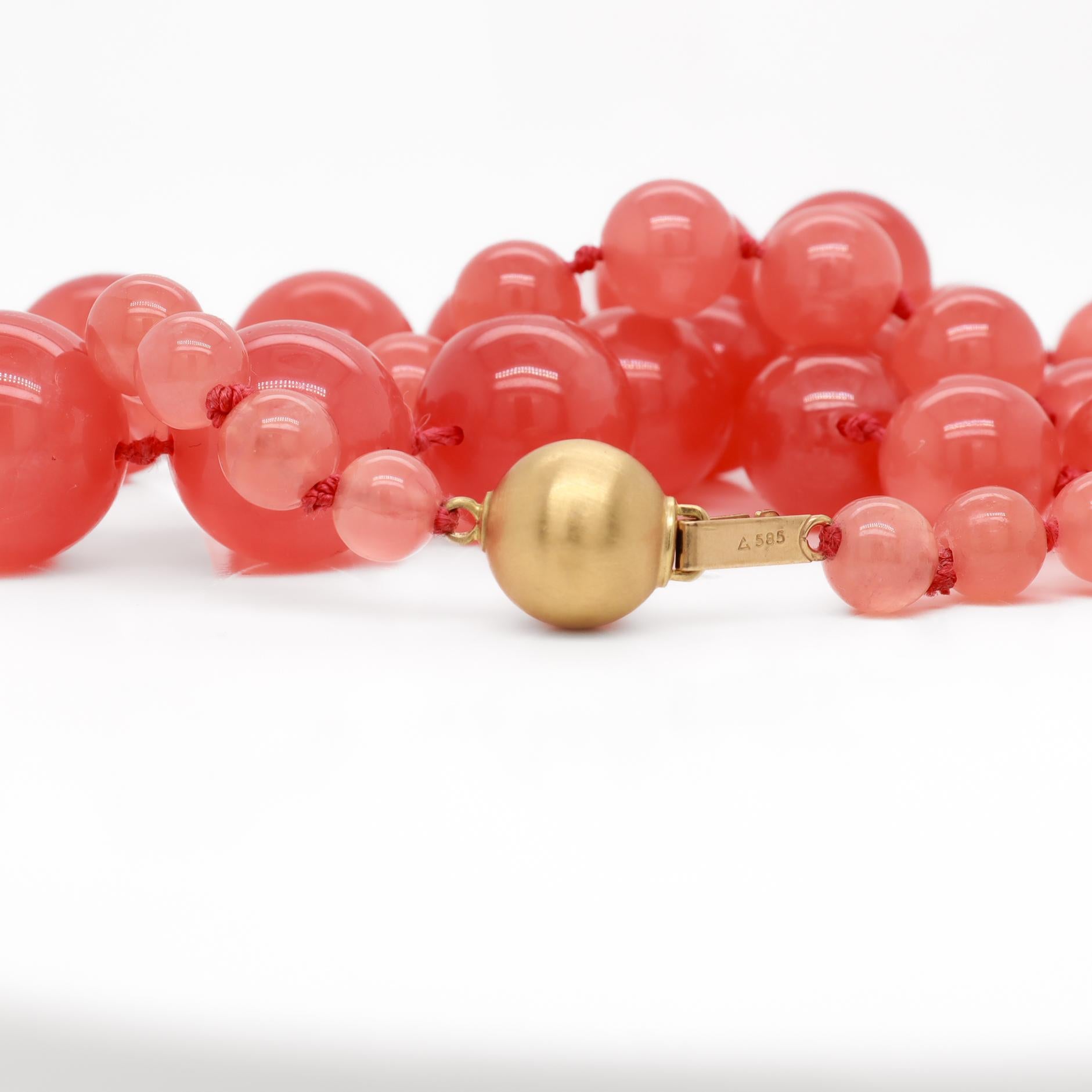 Collana con perline in oro 14k e tormalina rosa graduata in vendita 3