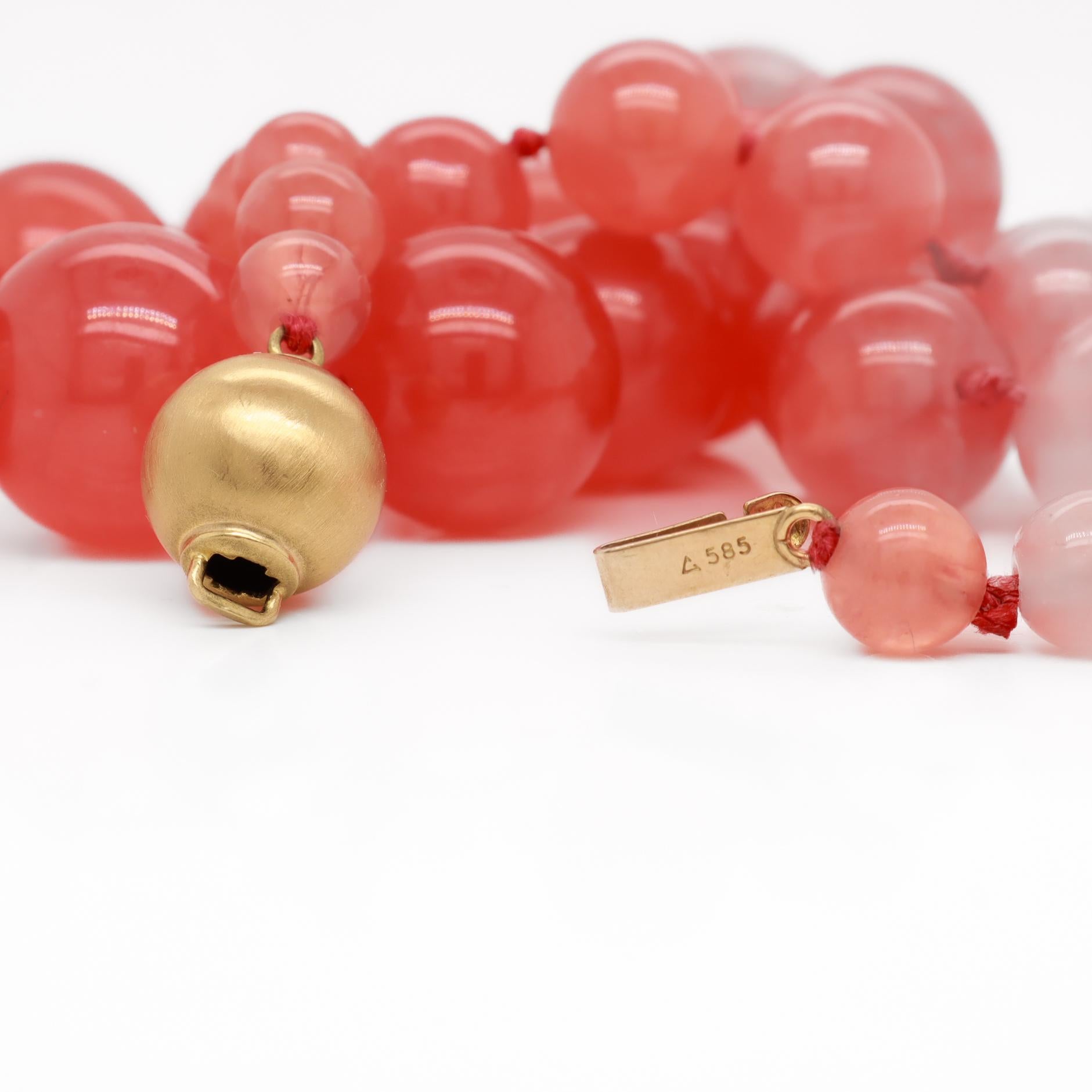 Collana con perline in oro 14k e tormalina rosa graduata in vendita 4