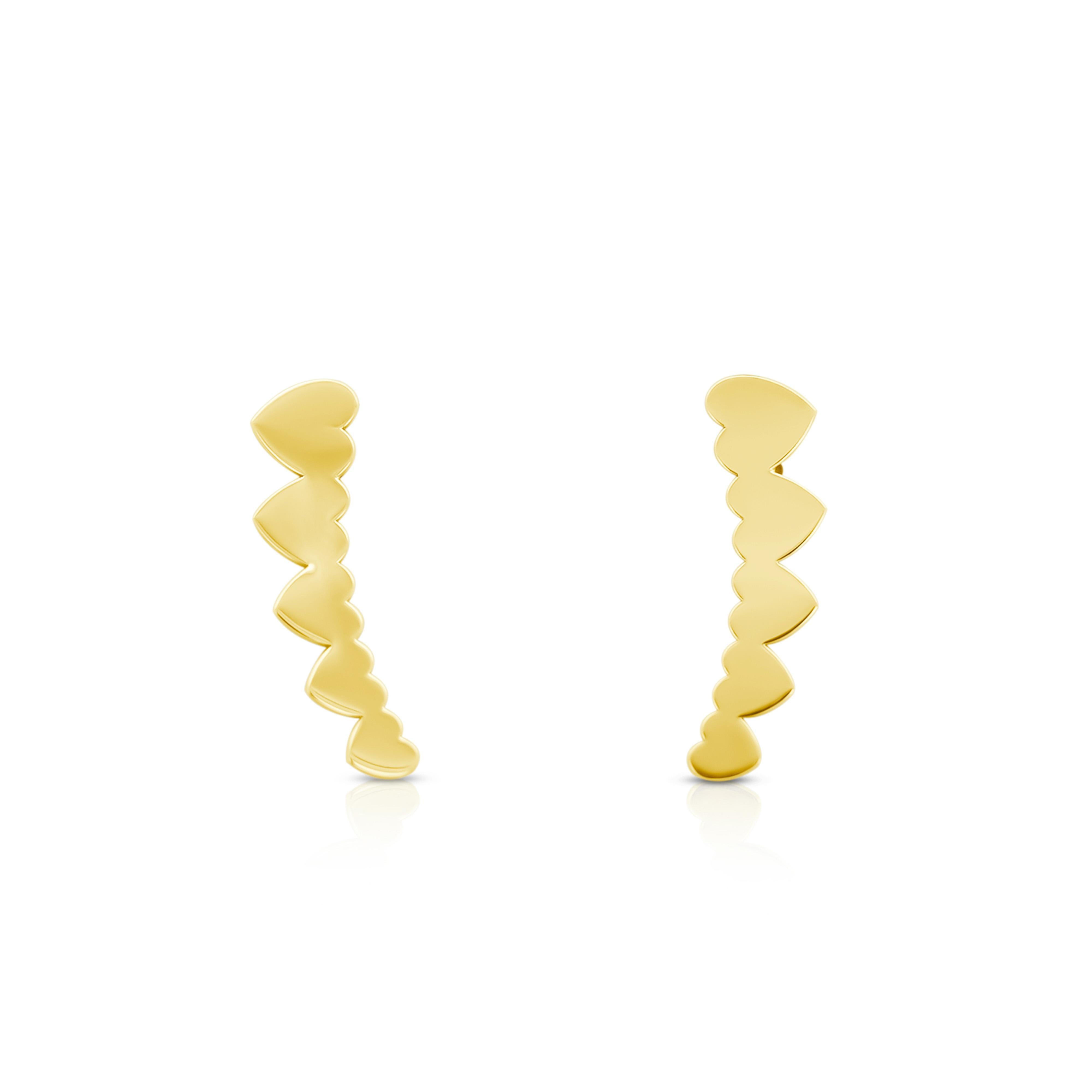 14K Gold Graduating Ear Climber Heart Earrings For Sale 5
