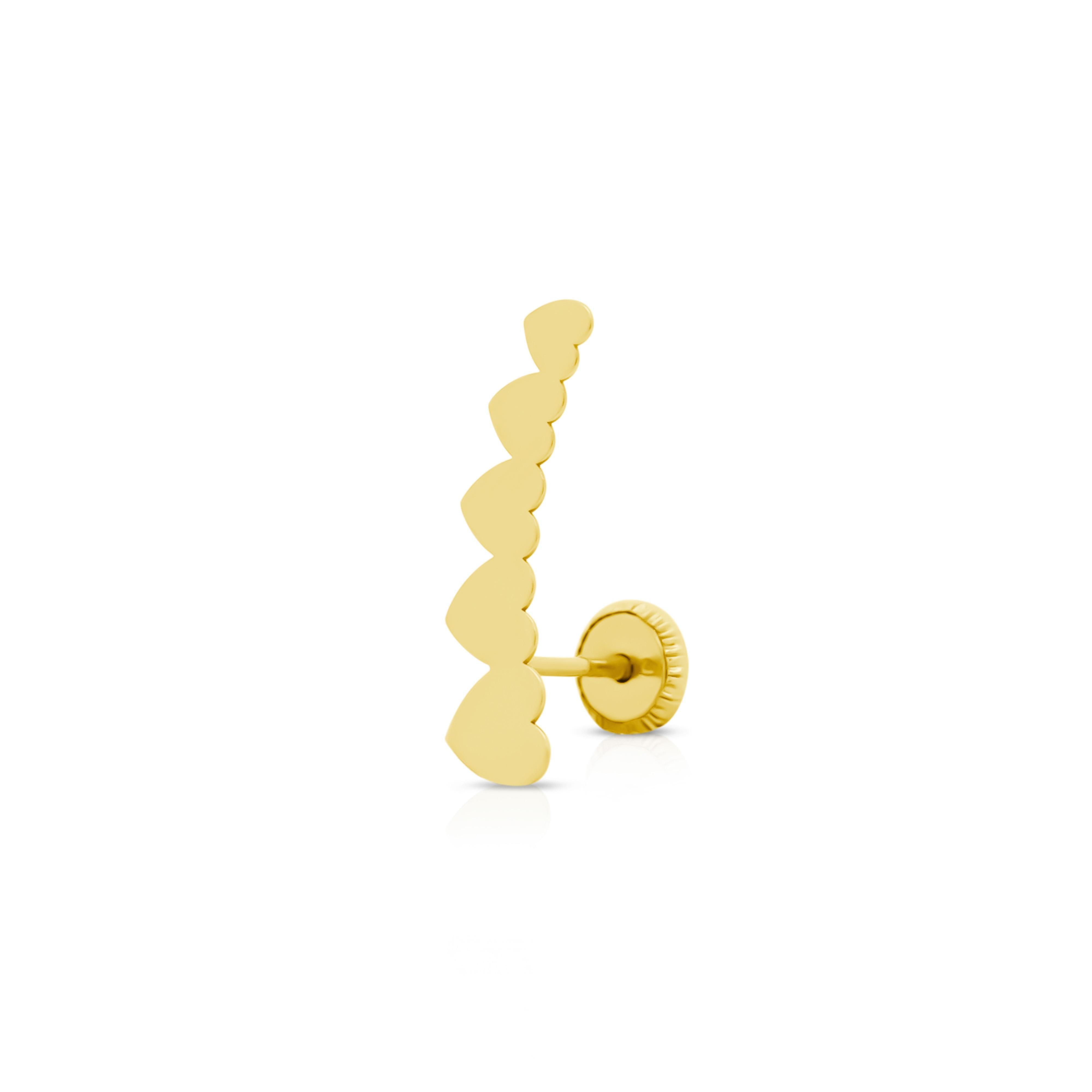 14K Gold Graduating Ear Climber Heart Earrings For Sale 6