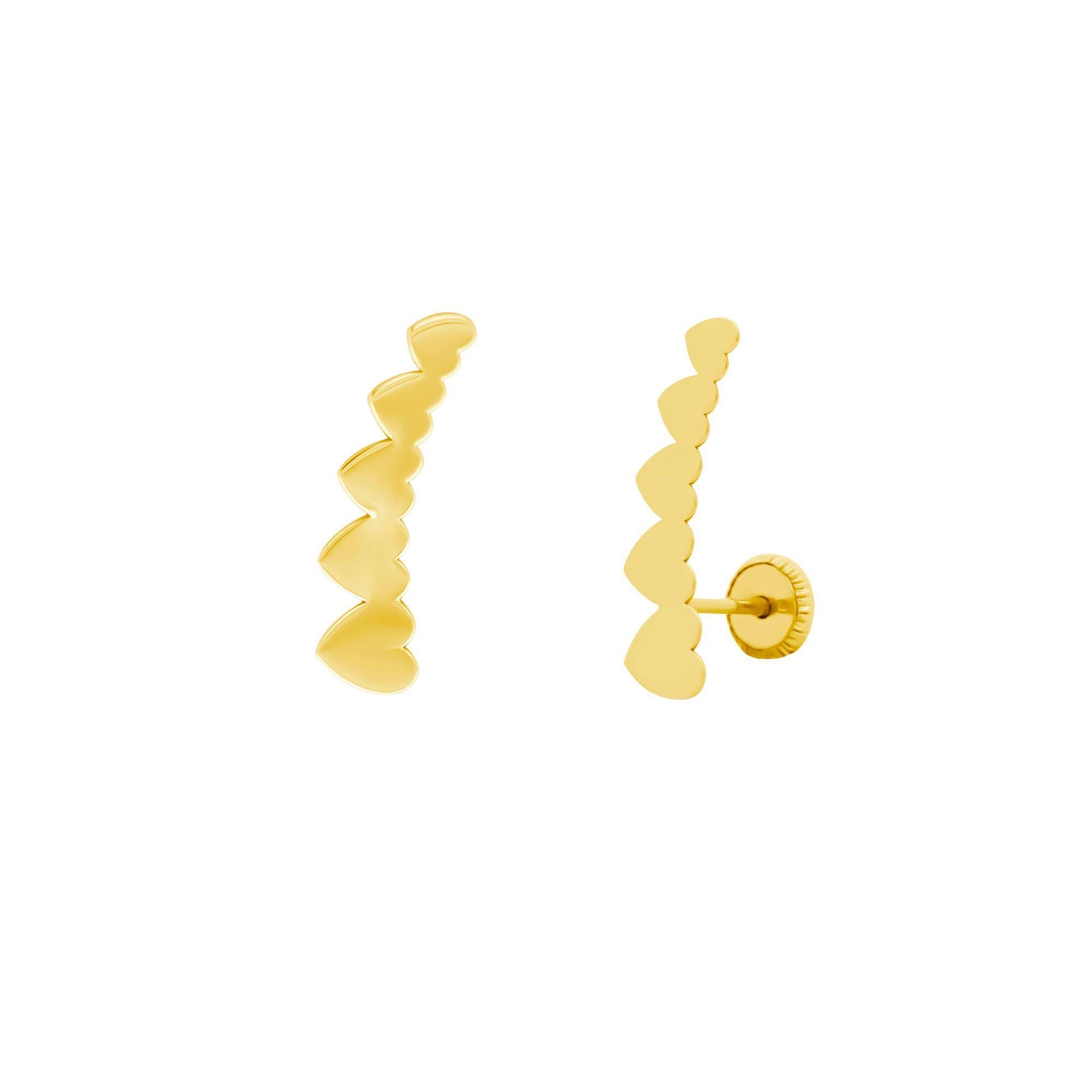 14K Gold Graduating Ear Climber Heart Earrings For Sale 7