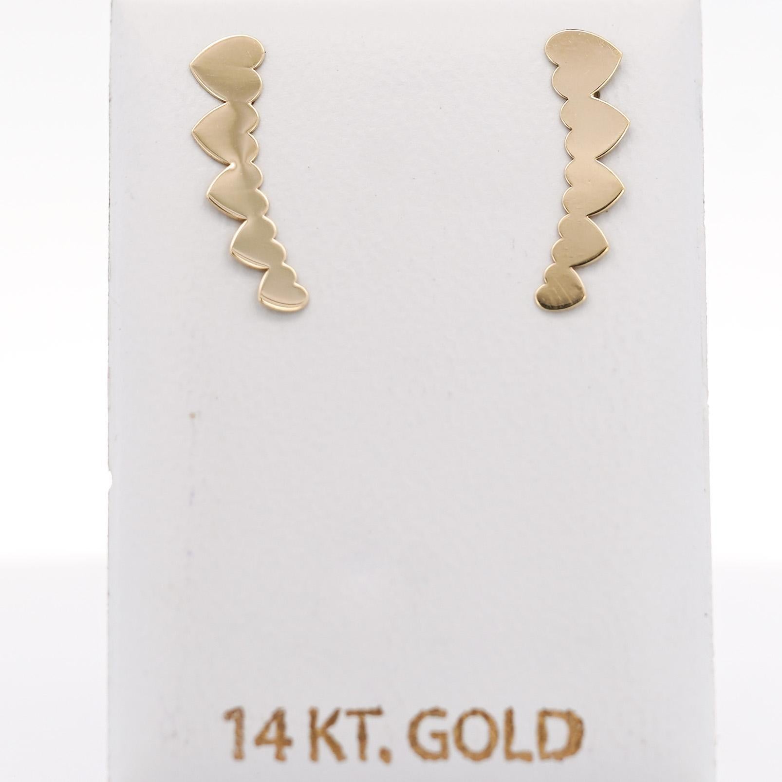 Women's 14K Gold Graduating Ear Climber Heart Earrings For Sale