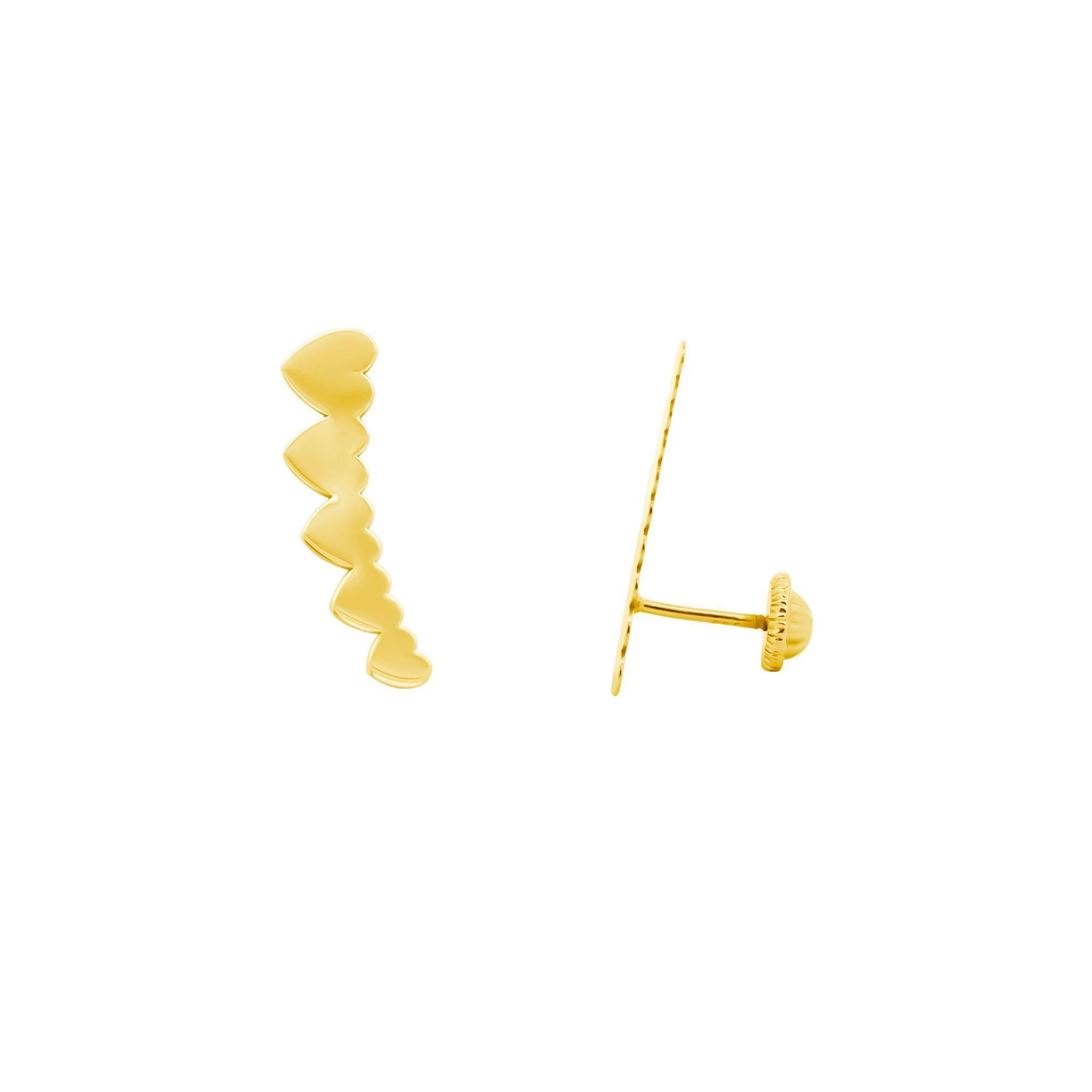 14K Gold Graduating Ear Climber Heart Earrings For Sale 2