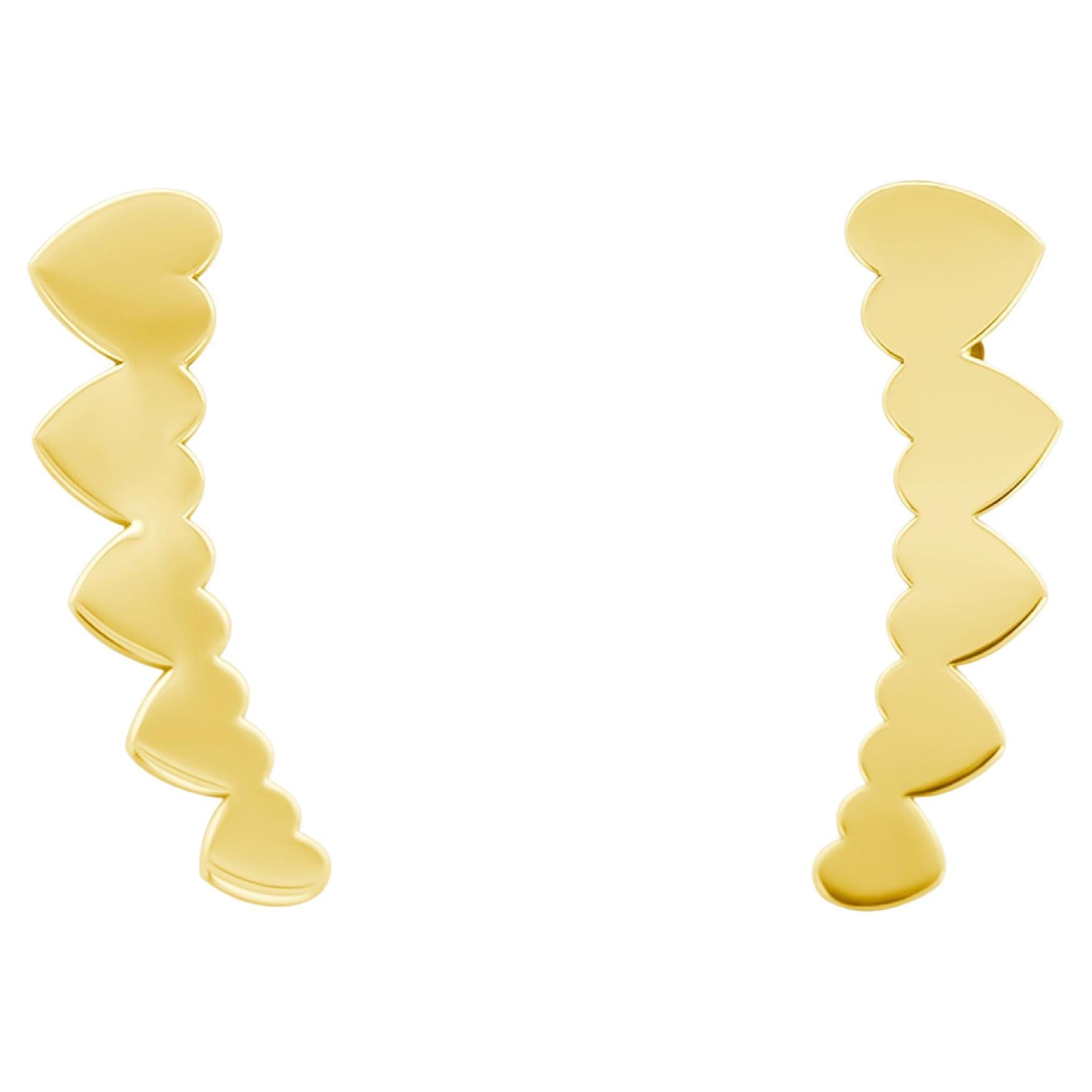 14K Gold Graduating Ear Climber Heart Earrings